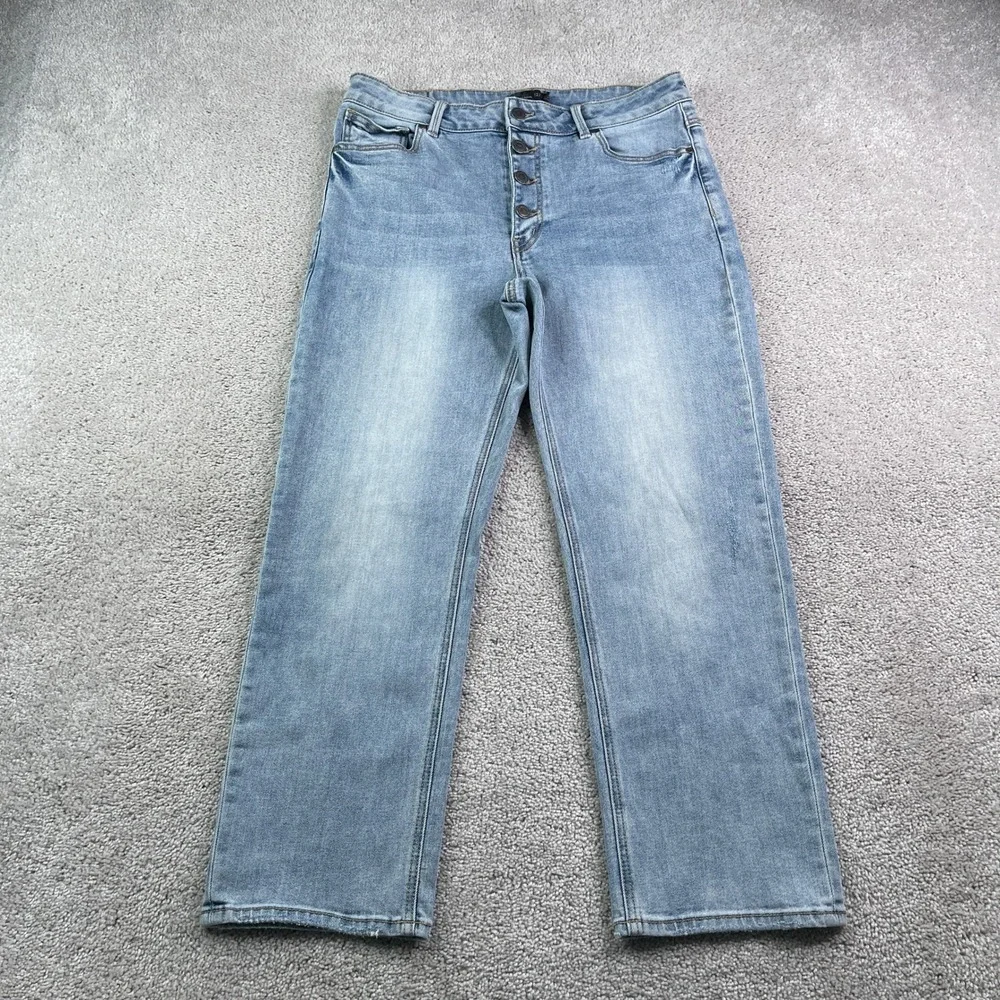 Prana Jeans Womens 12 31 Blue Gram Crop High Rise Button Fly Light Wash Denim